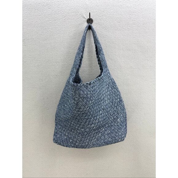 Womens Denim Blue One Shoulder Woven Hobo Shoulder Bag - Picture 1 of 10